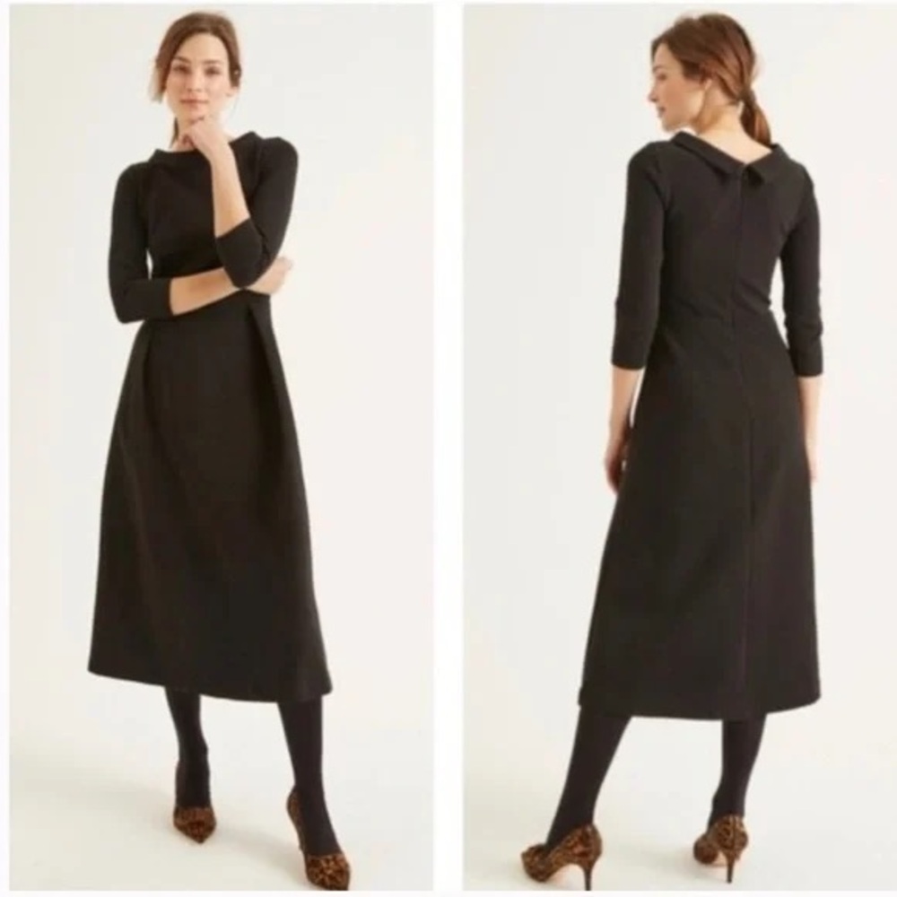 Boden Black Three-Quarter Sleeve Midi Dress